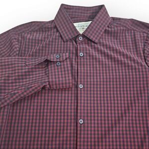 Mizzen+Main XL Trim Fit Dark Maroon, Black Check Long Sleeve Shirt